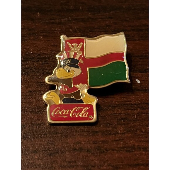 Vintage 1984 Los Angeles Olympics Coca Cola Sam Eagle Oman Flag Lapel Pin - Picture 1 of 3